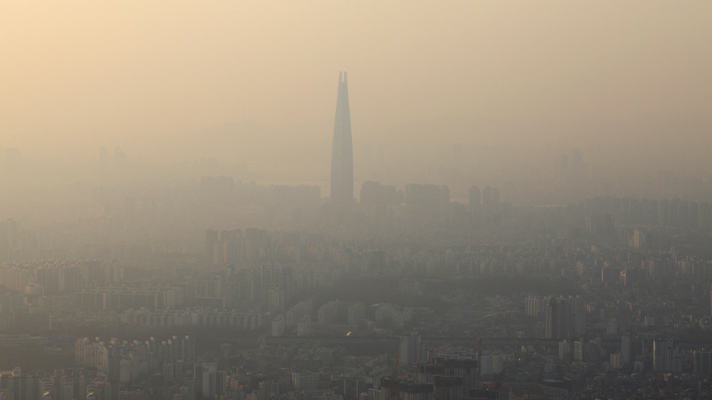 Urban landscape full of fine dust