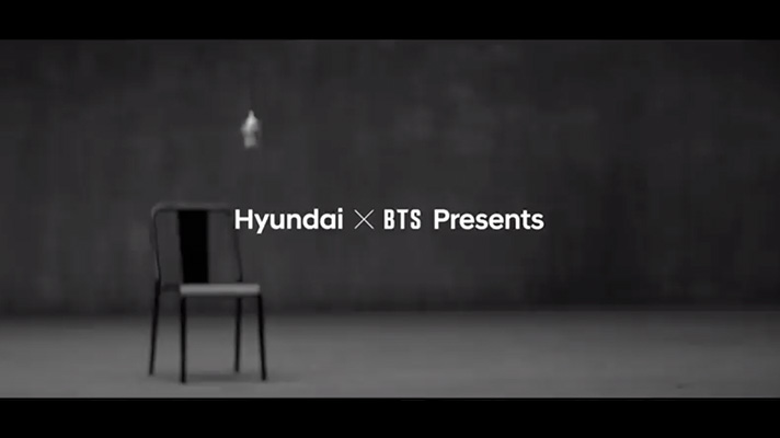 Hyundai X BTS presents' 라고 적힌 BTS 협업 영상 인트로 화면