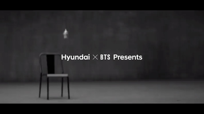 Intro scene from BTS collaboration video with words 'Hyundai X BTS presents'