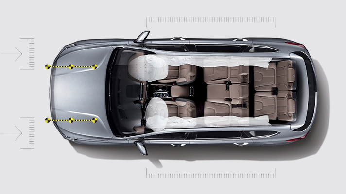 Top view image of airbag inflated car