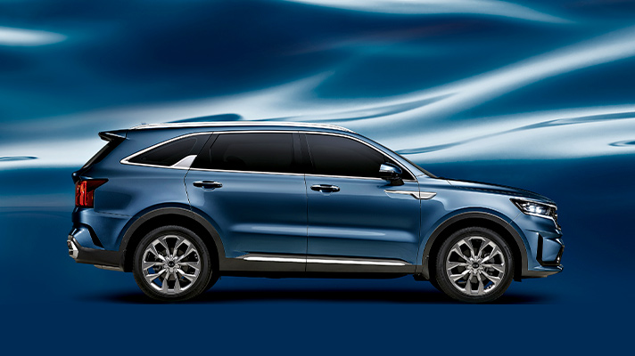 Side view of Sorento in mineral blue color
