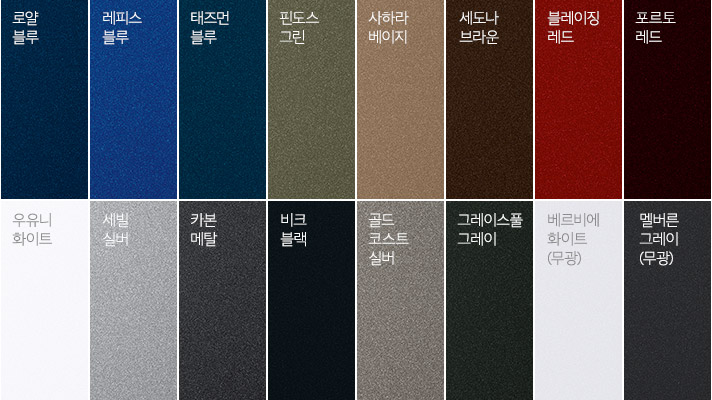 G80은 로얄블루, 레피스 블루, 태즈먼 블루, 핀도스 그린, 사하라 베이지, 세도나 브라운, 블레이징 레드, 포르토 레드, 우유니 화이트, 세빌 실버, 카본 메탈, 비크 블랙, 골드 코스트 실버, 그레이스풀 그레이, 베리비에 화이트 무광, 멜버른 그레이 무광 16가지의 외장 컬러를 구비하고 있다