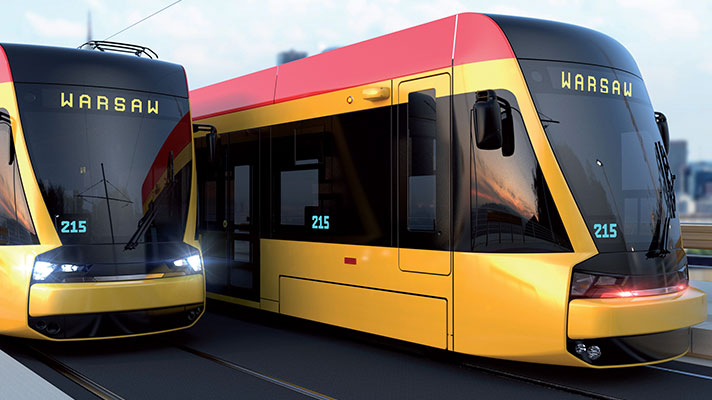 Trams in Warsaw Poland