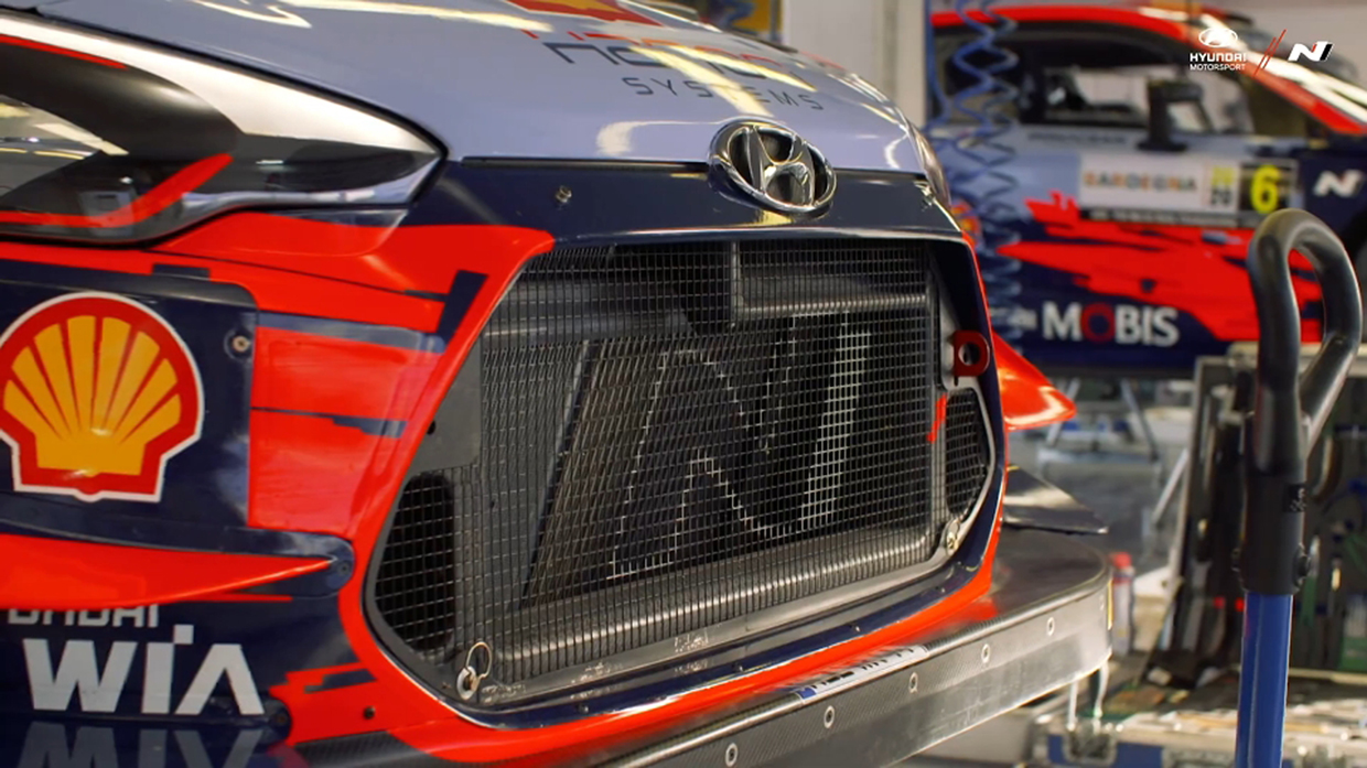 Radiator grille of a racing car under maintenance