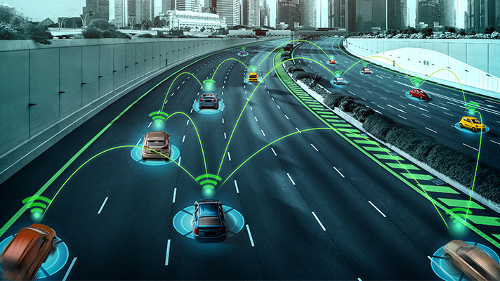 자율 주행중인 미래 도시의 모습