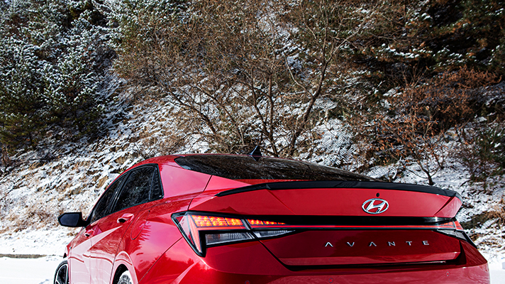 Rear view of red Hyundai Elantra N Line