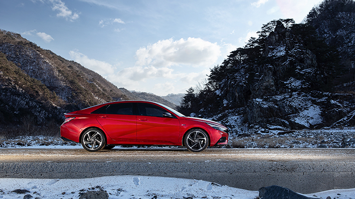 Side view of red Hyundai Elantra N Line