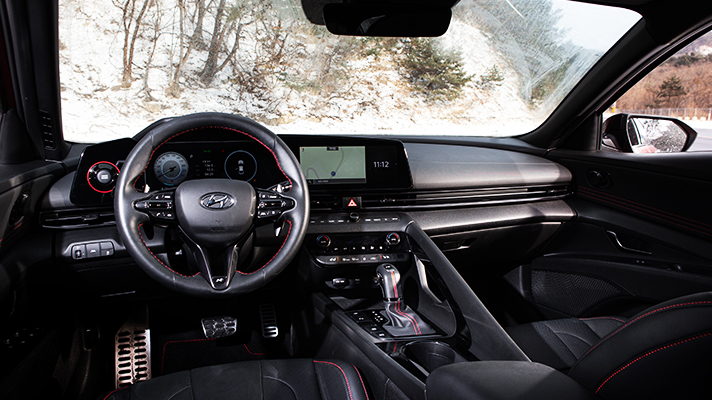 Interior view of red Hyundai Elantra N Line