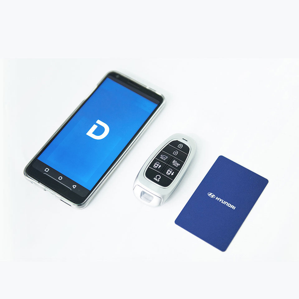 Cell phone, car key and plastic card