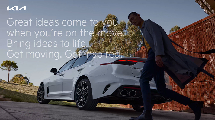 Kia의 새로운 CI와 미래 전략을 발표한 브랜드 쇼케이스 영상 일부분 #5 Great ideas come to you when you're on the move. Bring ideas to life. Get moving. Get inspired