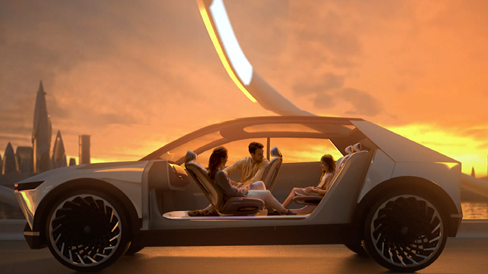 Image of 3 families inside autonomous car