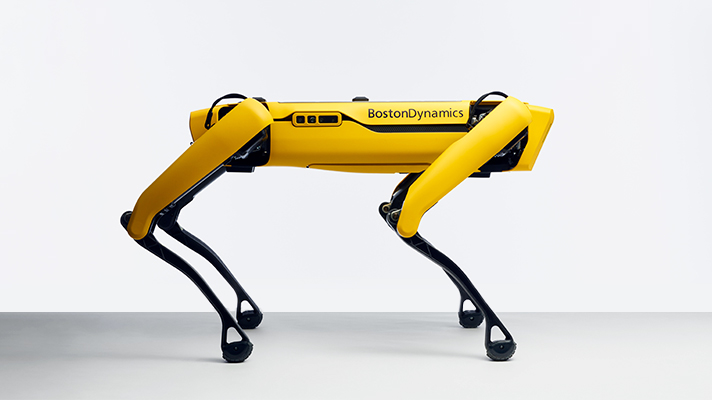 Side view of Boston Dynamics yellow Spot