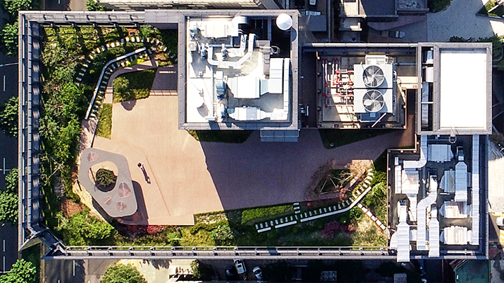 Top view of Gangnam N Tower indoor landscaping and green space