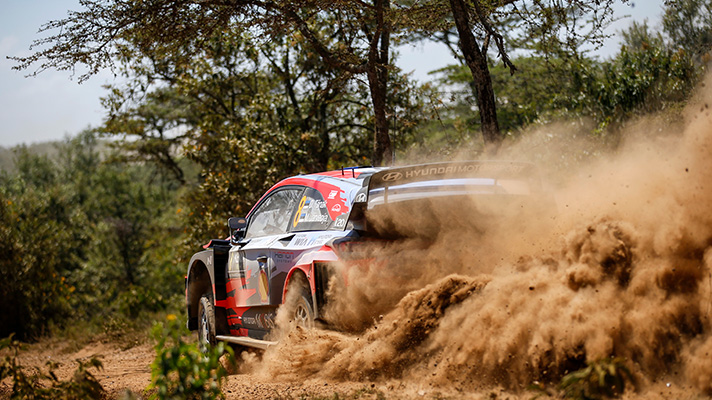 Rear side view of Hyundai i20 WRC racing car