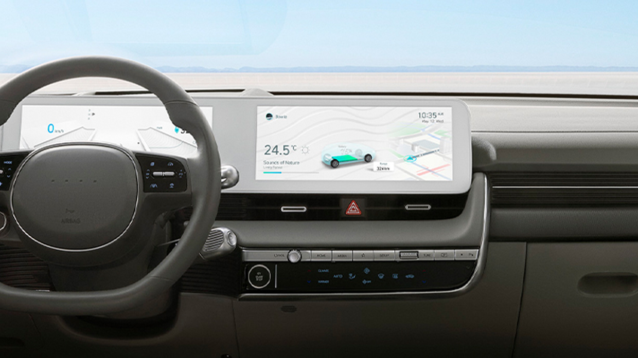 Interior view of highlighting the infotainment system of Hyundai IONIQ 5
