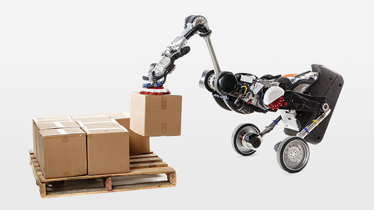 Image of a logistics robot move delivery box