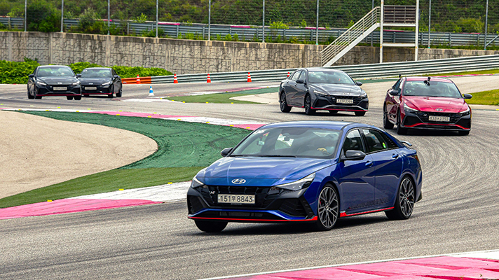 Hyundai Avante N running on the Inje Speedium track