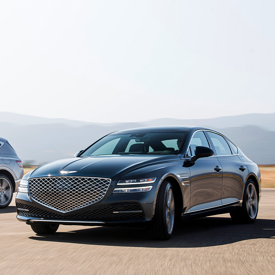 Two Genesis car standing in the sun