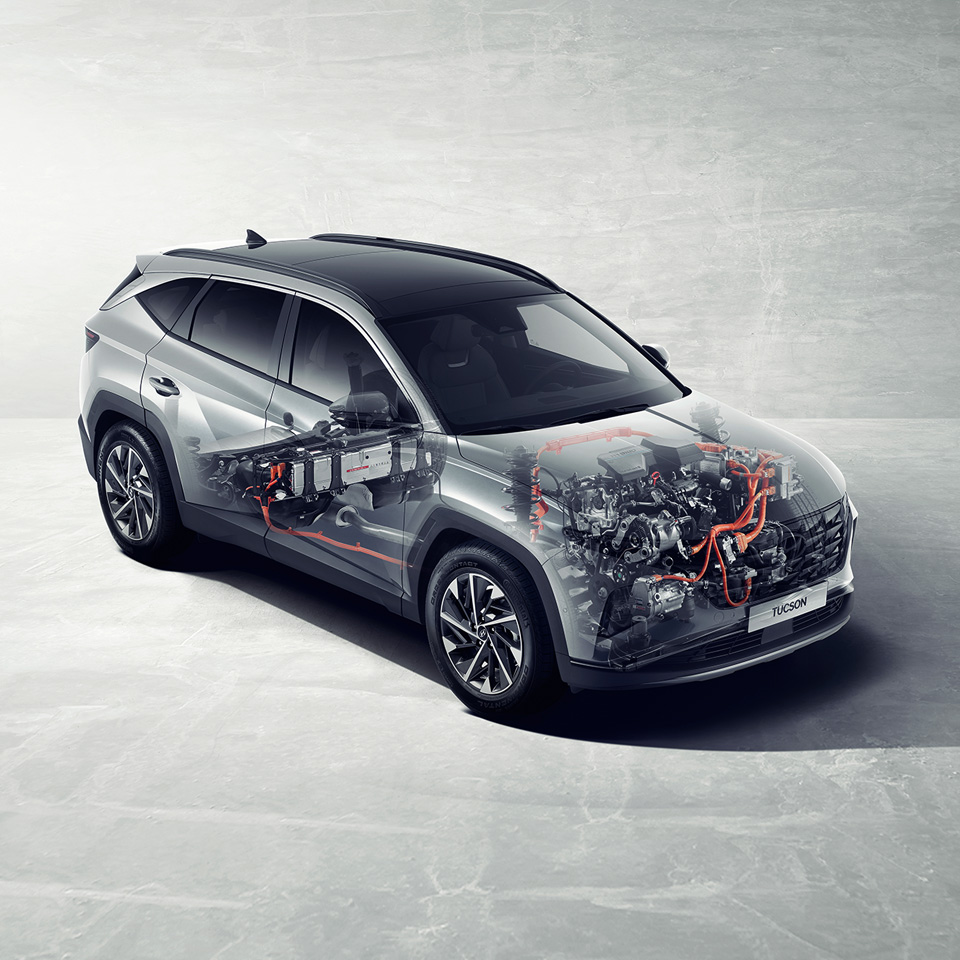 Battery inside a transparent hybrid car