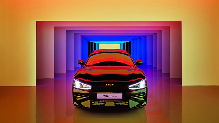 The front of the EV6 on display in the EV6 Life Zone