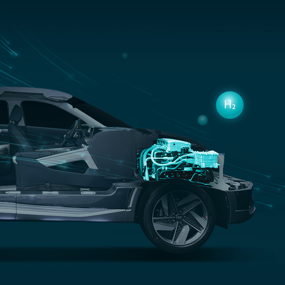 Illustration of hydrogen energy running on vehicle structure