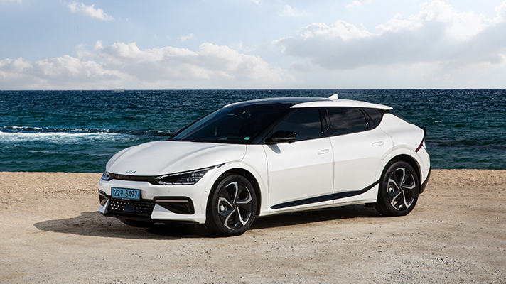 EV6 front side in front of the sea