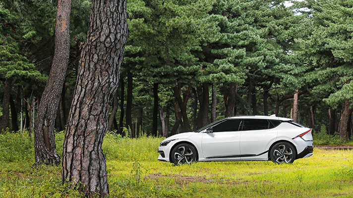 자연 속에 있는 EV6 측면