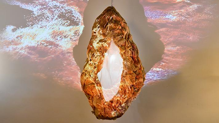 완전히 새로운 존재의 탄생을 고치로 표현한 작품