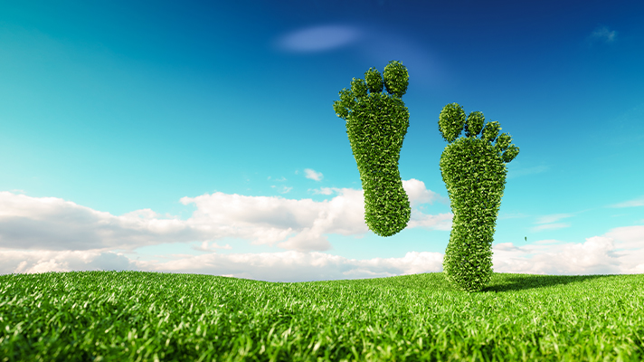 푸른하늘 배경 앞에 잔디 발 모형