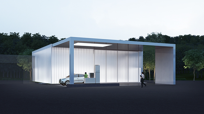 수소 연료를 충전중인 FCEV 승용차