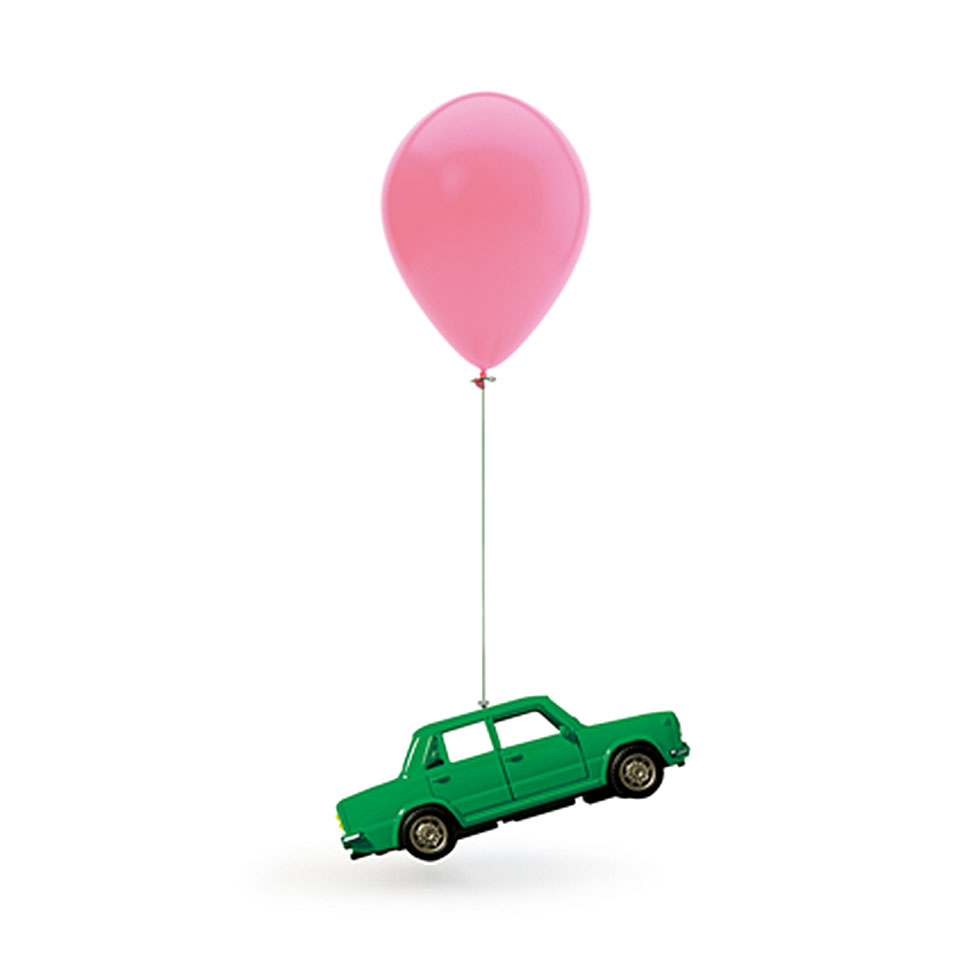 풍선에 매달려있는 자동차