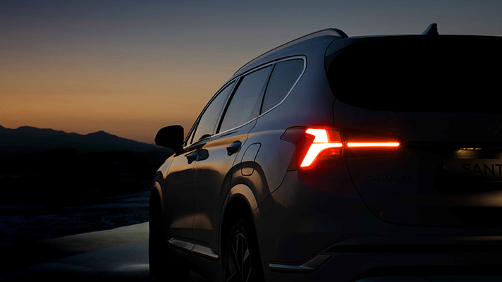 Back view of Hyundai Santa Fe at sunset