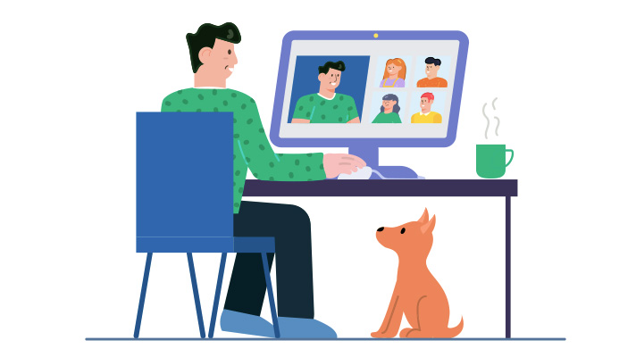 Illustration of man having video conference at home