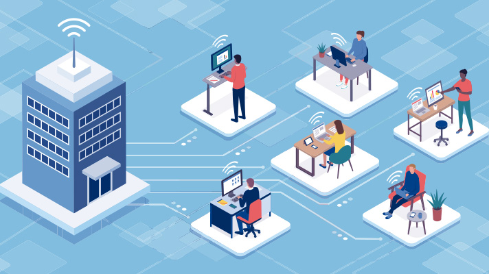 Illustration of various telecommuting outside the company