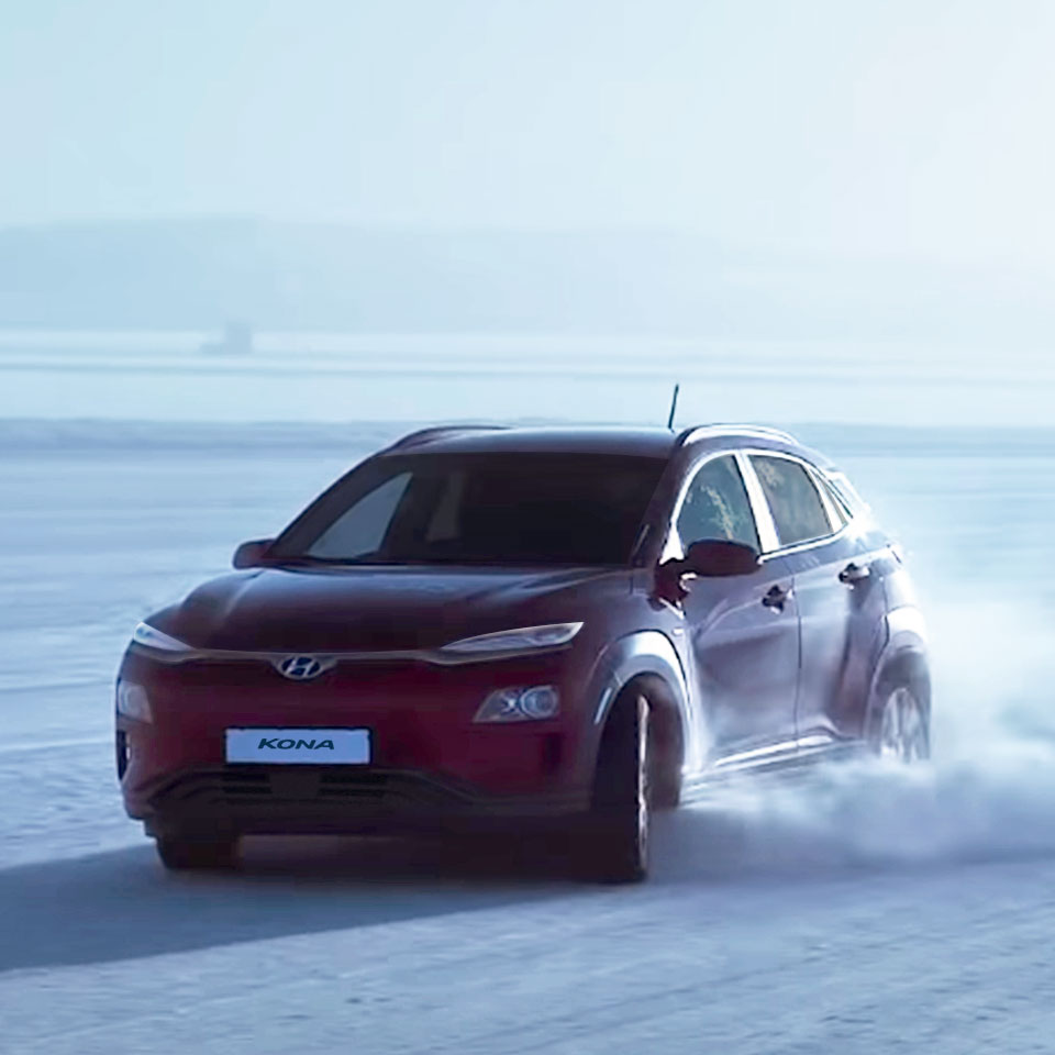 Image of Kona Electric conducting cold test of electric vehicle in Norway