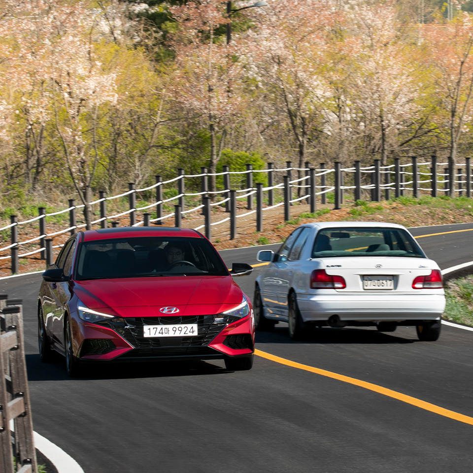 Hyundai Elantra and all-new Avante N standing facing each other