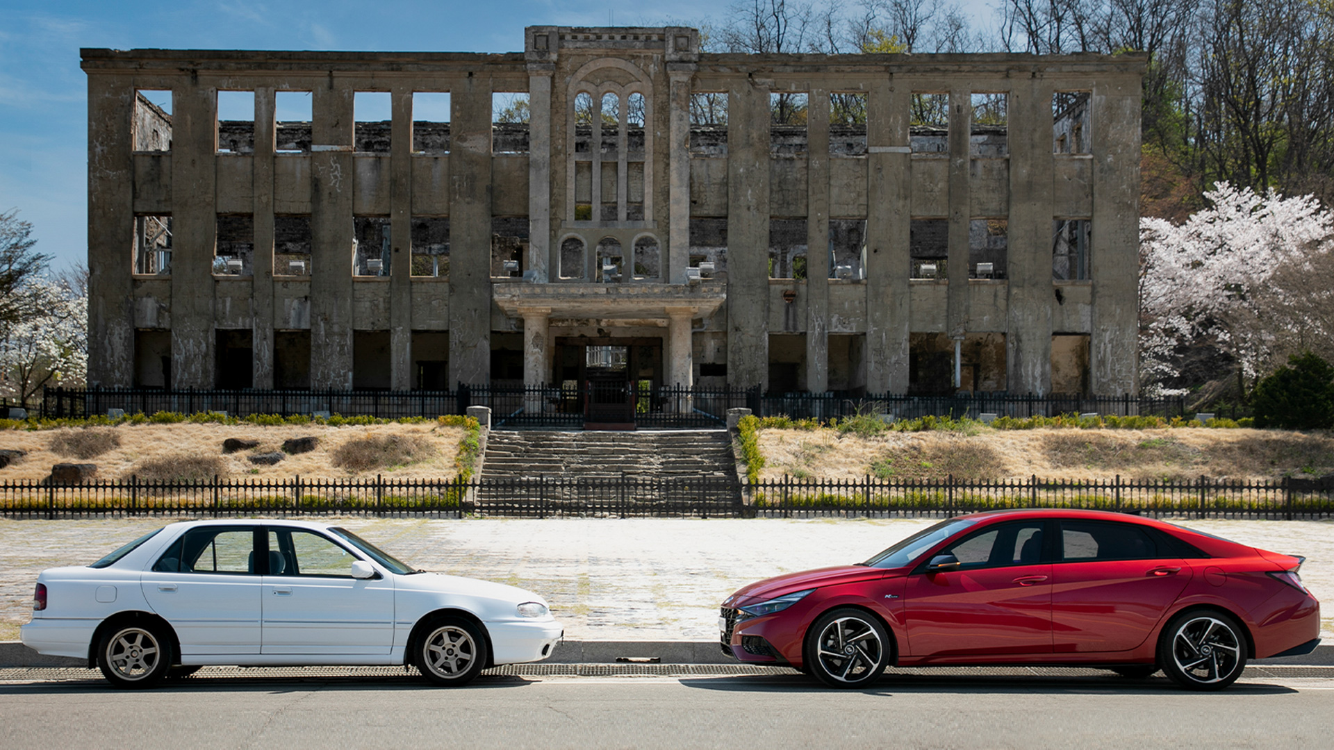 Hyundai Elantra and all-new Avante N standing facing each other