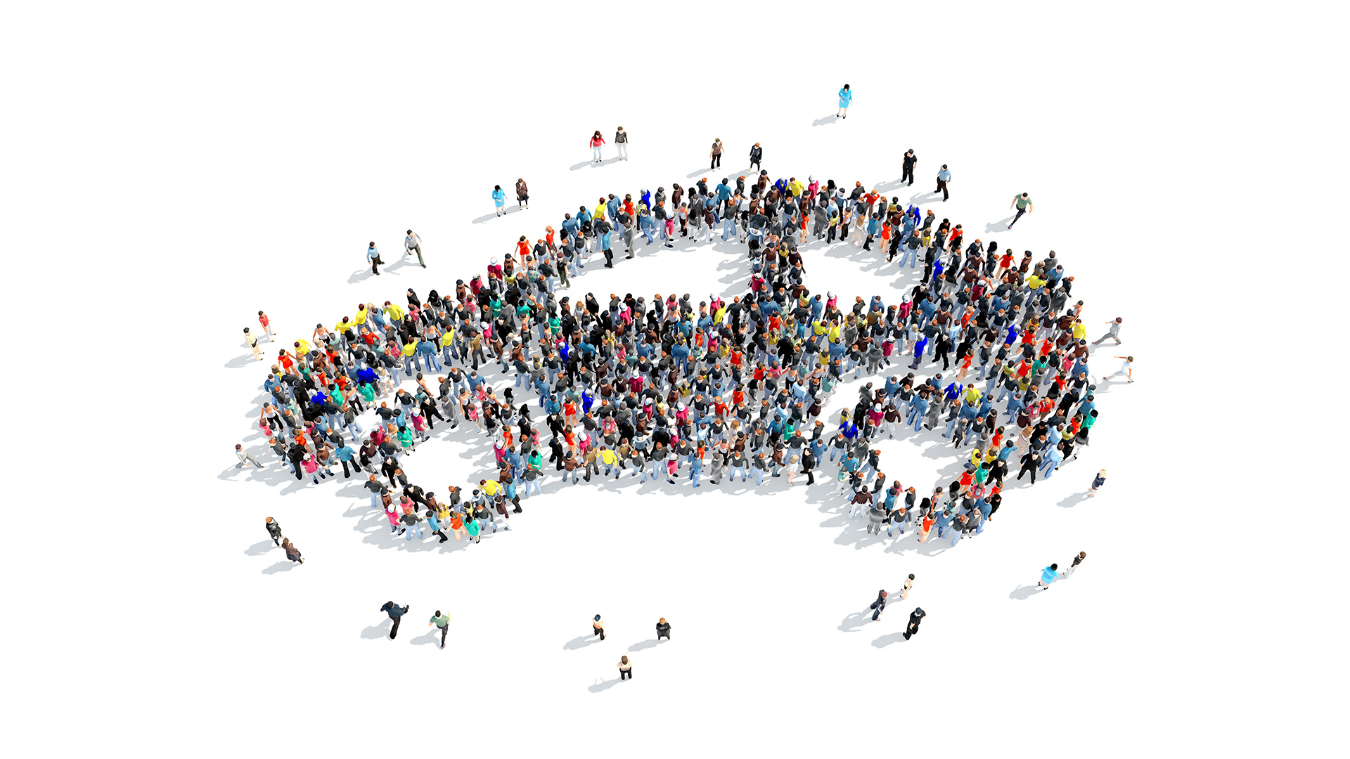 군중으로 만든 자동차 모양