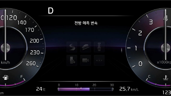 기아 K9 계기반에 점등되는 전방 예측 변속 시스템 아이콘