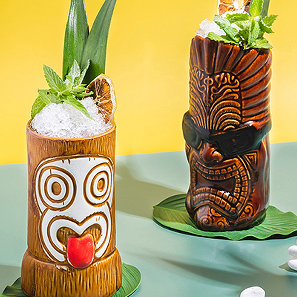 Cocktails in a traditional Hawaiian statue-shaped cup