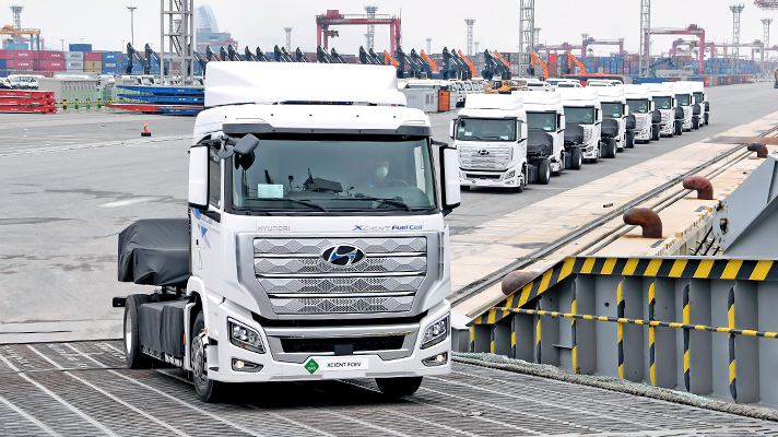 수출되는 엑시언트 수소전기 트럭