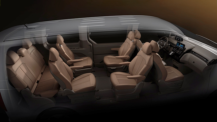 Interior view with all seats visible at a glance of Hyundai STARIA
