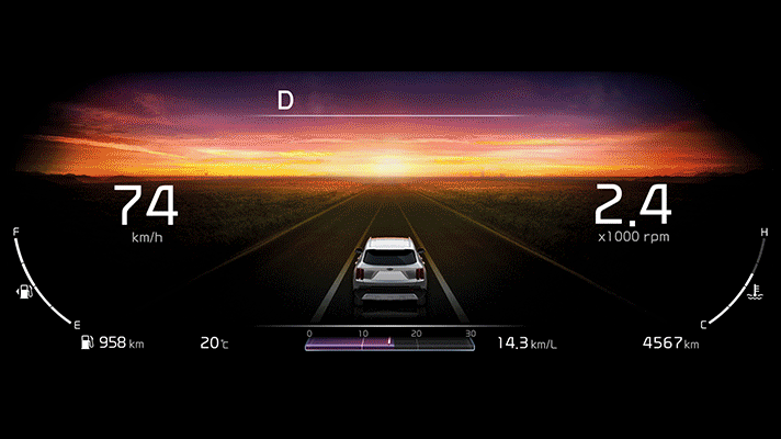 클러스터 배경 화면에 실시간으로 날씨를 표현하는 기아의 다이내믹 테마