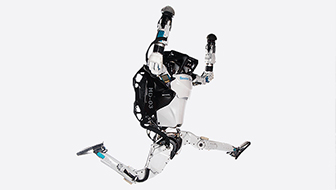Boston Dynamics white Atlas jumping