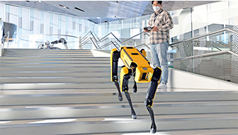 Boston Dynamics Spot walking down stairs on all fours