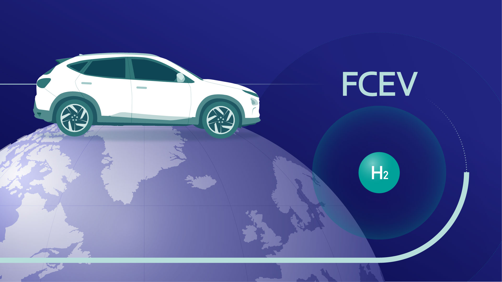 Illustration of car on earth written with FCEV