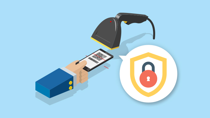 QR 코드 스캐닝과 보안 심볼 일러스트