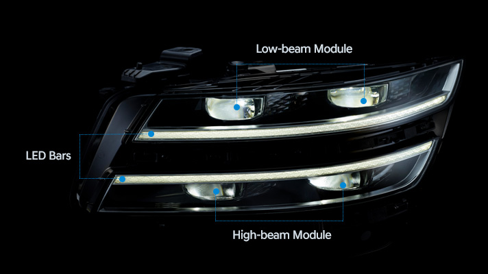 Consisting of four units, the headlamp system