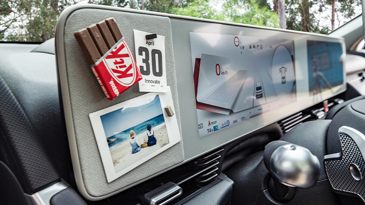 Hyundai IONIQ 5 cockpit decorated like a study room