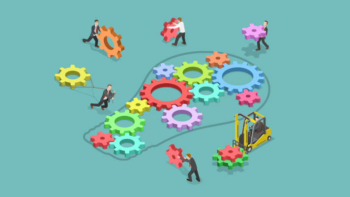 톱니바퀴를 모으고 있는 삽화